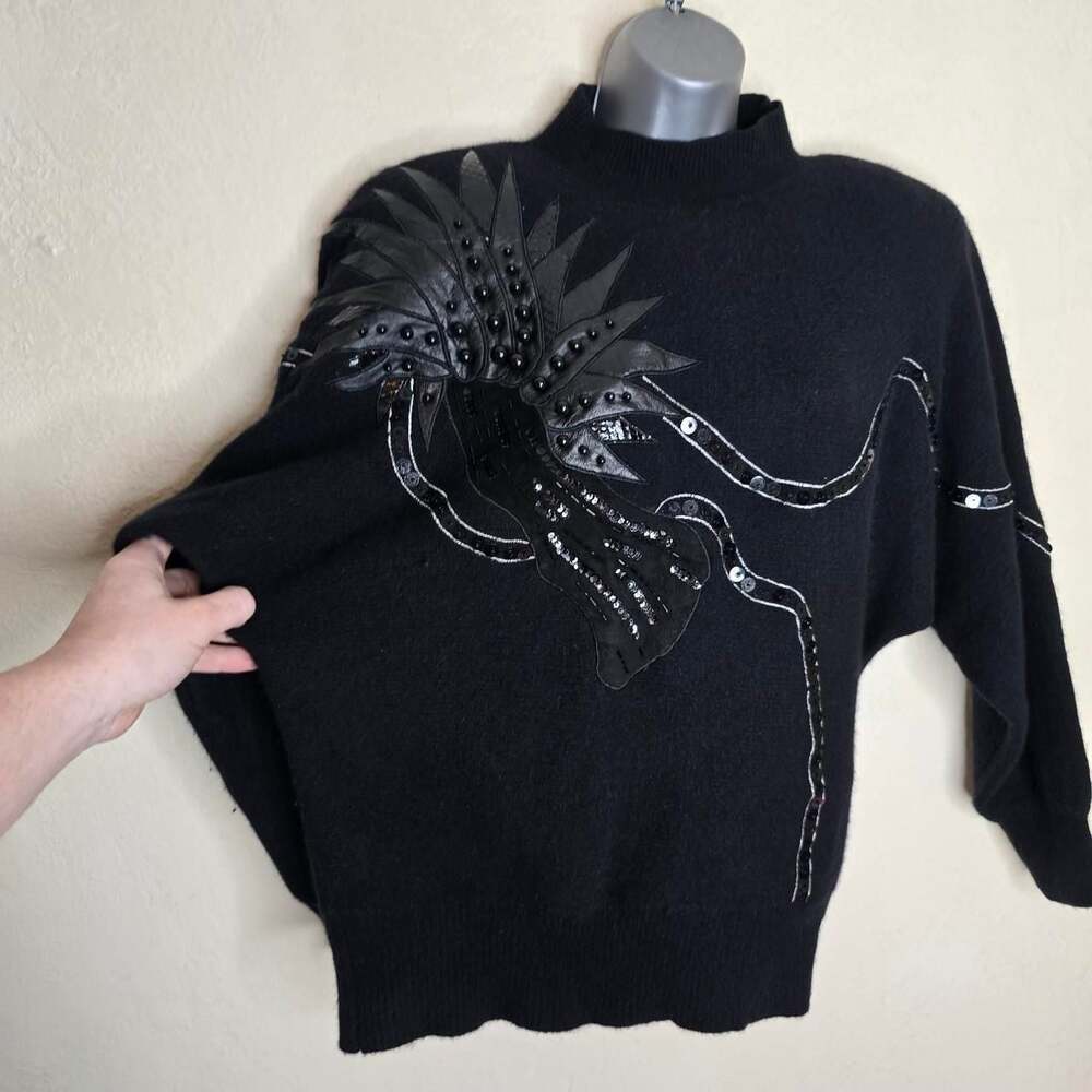 The Glory 3 By Gloria Furman Black Embellished Lambswool Angora Sweater with Lea - Picture 4 of 8